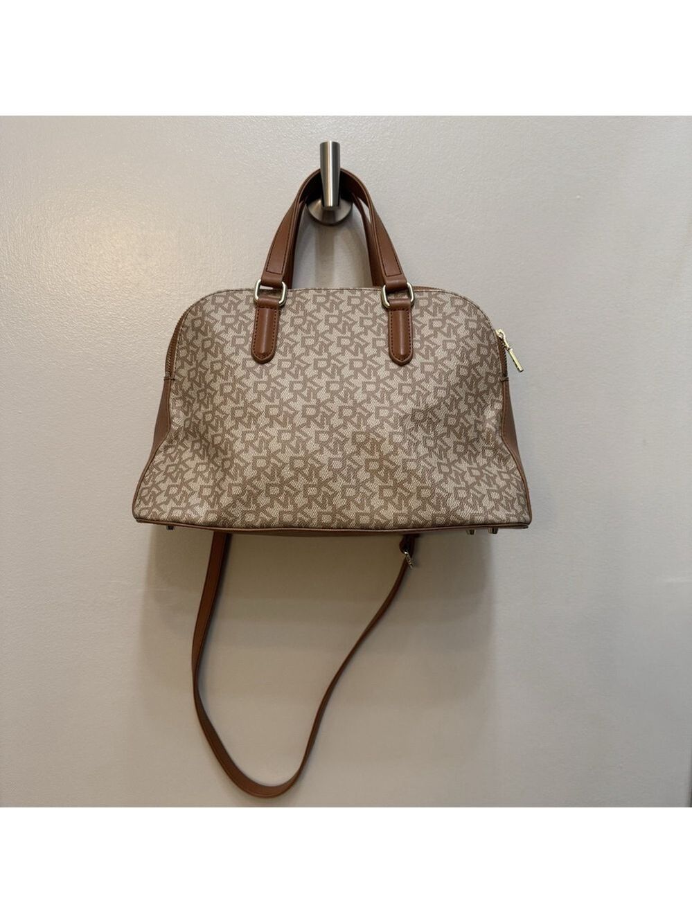 DKNY Heritage Coated Logo Satchel Crossbody Brown Cream w/ Hang Tag EUC